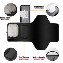 Load image into Gallery viewer, Portable Baby Changing Pad, Travel Diaper Changing Mat with Head Cushion, Wipes Pocket-Foldable for Anywhere Use