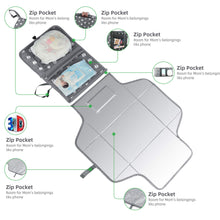Load image into Gallery viewer, Homlynn Portable Baby Changing Pad, Diaper Change Mat with Head Cushion, Wipes Pockets Diaper Clutch-Waterproof & Fold-able for Everywhere Use(Grey)