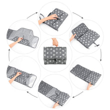 Load image into Gallery viewer, Homlynn Portable Baby Changing Pad, Diaper Change Mat with Head Cushion, Wipes Pockets Diaper Clutch-Waterproof & Fold-able for Everywhere Use(Grey)