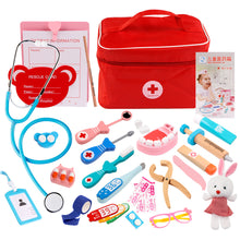 Load image into Gallery viewer, Pretend Children’s Toy Doctor’s Kit, 23 WoodenToy Dentist Medical Kits with Realistic Stethoscope and Handbag, Play House Toy Gifts for Boys and Girls
