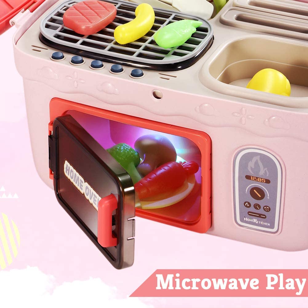  Toy Oven Play Kitchen Accessories - Realistic Pretend Play  Appliance for Kids with Lights & Sounds, Unique Kids Kitchen Playset Play  Food Toddler Learning Toys for Boys Girls Gift Birthday Christmas 