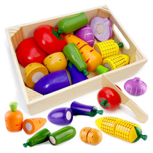 Load image into Gallery viewer, Wooden Cutting Cooking Food Play set,Kitchen Play Food Toys for Pretend Role-Play, Early Development Learning Toys Gift for Toddlers Boys and Girls