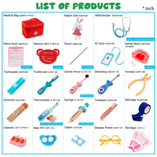 Load image into Gallery viewer, Pretend Children’s Toy Doctor’s Kit, 23 WoodenToy Dentist Medical Kits with Realistic Stethoscope and Handbag, Play House Toy Gifts for Boys and Girls