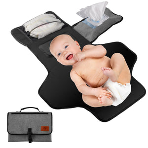 Portable Baby Changing Pad, Travel Diaper Changing Mat with Head Cushion, Wipes Pocket-Foldable for Anywhere Use