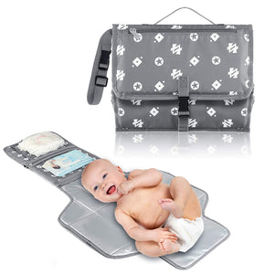 Homlynn Portable Baby Changing Pad, Diaper Change Mat with Head Cushion, Wipes Pockets Diaper Clutch-Waterproof & Fold-able for Everywhere Use(Grey)