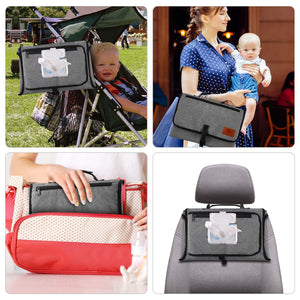Portable Baby Changing Pad, Travel Diaper Changing Mat with Head Cushion, Wipes Pocket-Foldable for Anywhere Use