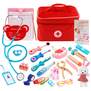 Pretend Children’s Toy Doctor’s Kit, 23 WoodenToy Dentist Medical Kits with Realistic Stethoscope and Handbag, Play House Toy Gifts for Boys and Girls