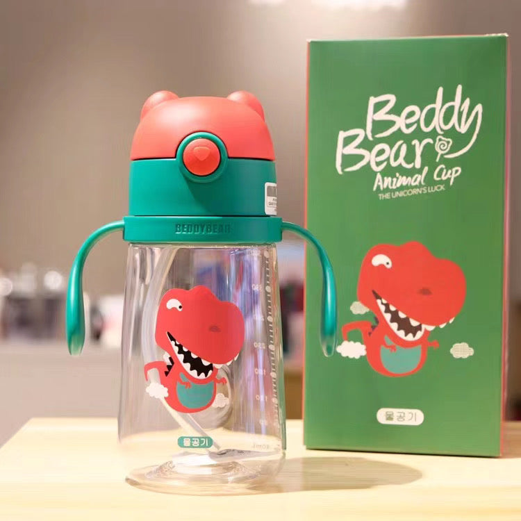 13oz Leakproof Kids Water Bottle with Straws, 380ML Tritan Plastic BPA Free Baby Learn-to-Drink Water Bottle Gift for Kids