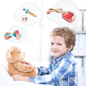 Pretend Children’s Toy Doctor’s Kit, 23 WoodenToy Dentist Medical Kits with Realistic Stethoscope and Handbag, Play House Toy Gifts for Boys and Girls