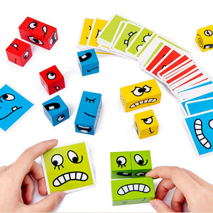Expression Puzzle Building Blocks for 3+ Years Kids Wooden Toys Including 12 Cubeez Dices with 50 Challenge Cards, Multiplayer Game Toy for Fun