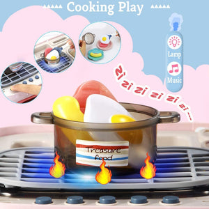 Kids Picnic Toy Kitchen PlaySet, Portable Pinic Basket Toys with Musics  Lights, Color Changing Play Foods, Fun with Friends Toy Kitchen Sets Gift for Kids Boys Girls