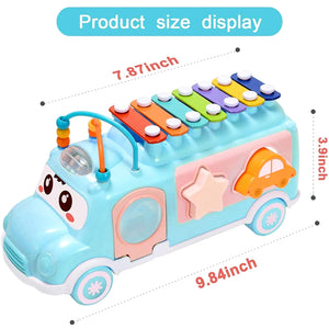 Baby Toy Musical School Bus,Knocking Piano Car with Shape Puzzles,Sensory Toys for Toddlers 1-3,Educational Learning Gift for Girls and Boys