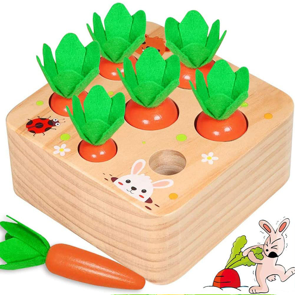 Wooden Montessori Toys for Toddlers, Carrot Shape Size Sorting