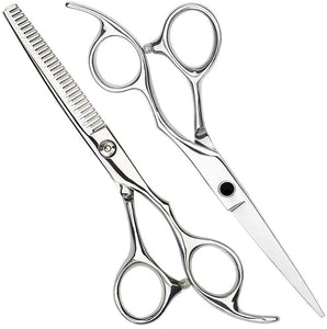 Homlynn Hair Cutting Scissors Thinning Teeth Shears Set Professional Barber Hairdressing Texturizing Salon Razor Edge Scissors Japanese Stainless Steel 5.5 inch for Baby, Children, Adults