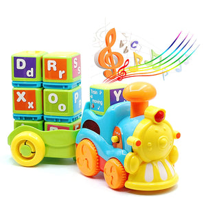 Toddlers Baby Letter Train Toy Lights And Music Electronic Train with 26 Alphabet Blocks , ABC Learning & QA Mode For Babies , Cognitive Development Toys For Ages 6 Months To 2 Kids Gift