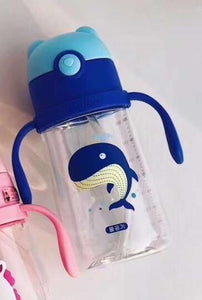 13oz Leakproof Kids Water Bottle with Straws, 380ML Tritan Plastic BPA Free Baby Learn-to-Drink Water Bottle Gift for Kids